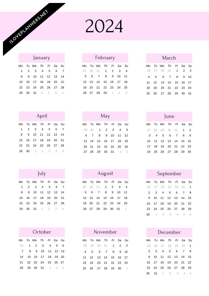 Pink simple Calendar 2024 I Love Planners