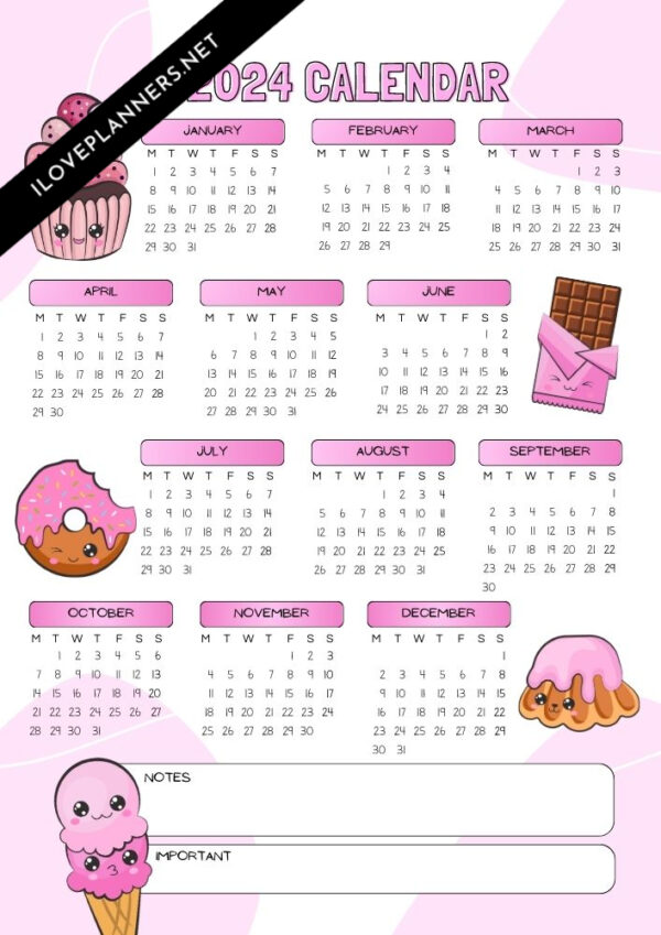 Kawaii chocolate calendar 2024 I Love Planners