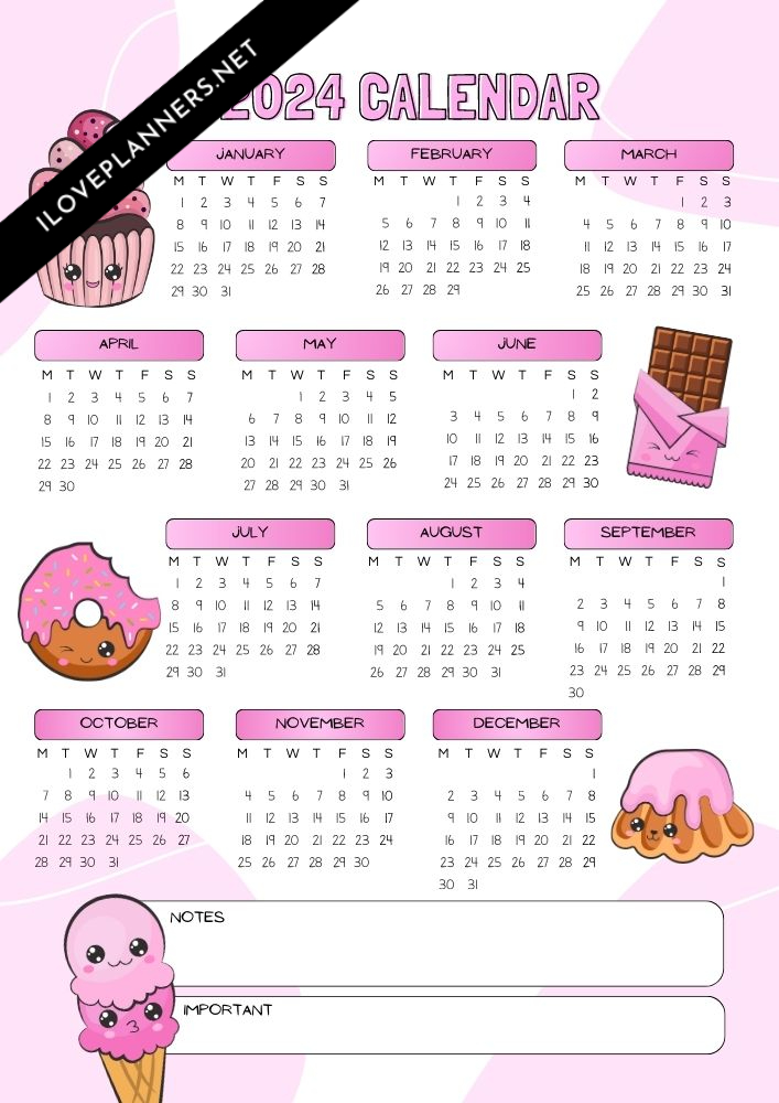 Kawaii chocolate calendar 2024 I Love Planners