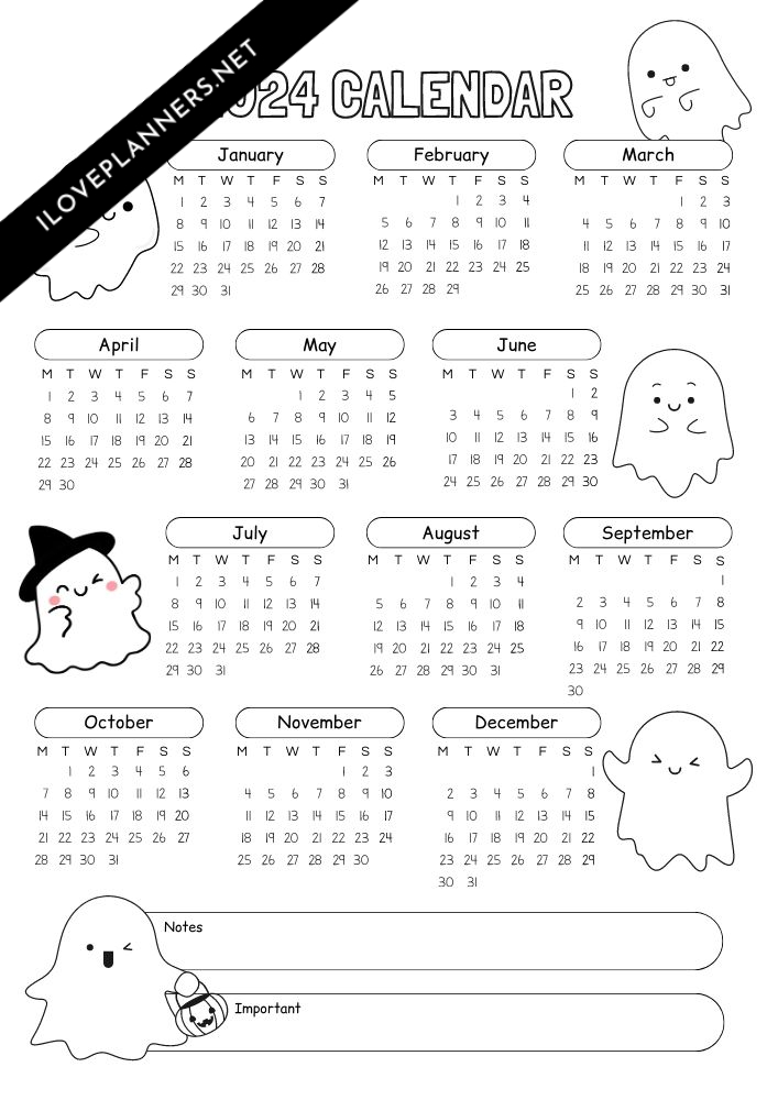 Halloween kawaii calendar 2024 printable I Love Planners