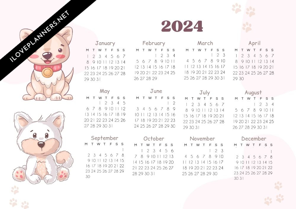 Cute animal 2024 calendar template I Love Planners